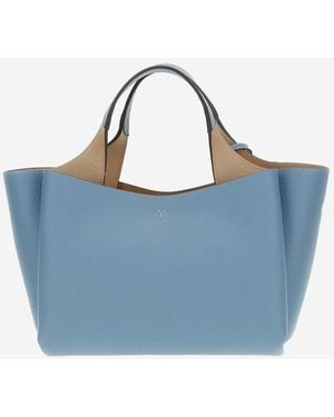 Tod's Leather Handbag With Logo Calfskin Handbags - Blue