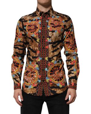 Dolce & Gabbana Cotton Tiger Carretto Long Sleeve Shirt - Brown