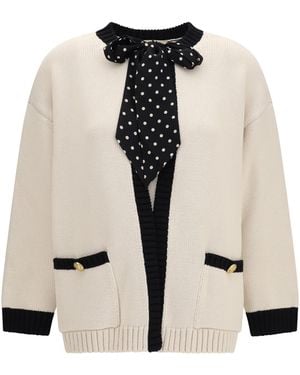 Valentino Open Polka-Dot Bow Cardigan Cotton; Polyester - White
