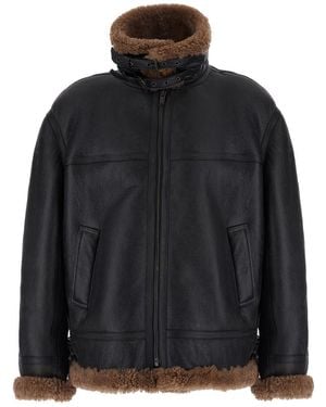 Saint Laurent Jacket Shearling-Lined Leather Coat - Black