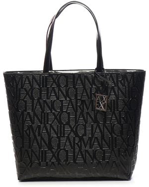 ARMANI EXCHANGE Shopper Bag With All-Over Logo - Black
