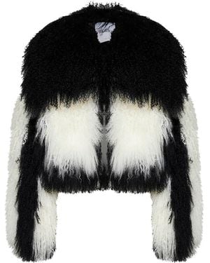 The Attico And Natural Two-Tone Mongolian Fur Bomber Jacket - Black