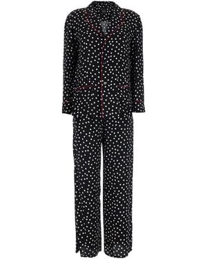 Plain Pajama Suit Silk-Blend Silk Blend Trouser Suits - Black