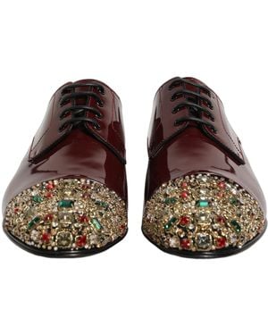 Dolce & Gabbana Maroon Embellished Derby Dress Formal Shoes - Brown
