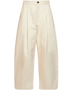 Studio Nicholson Cream Cotton Twill Sorte Pleated Pants - White