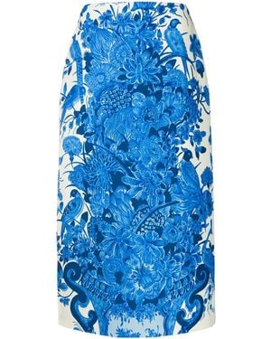 Valentino Floral-Print Mid-Length Skirt - Blue
