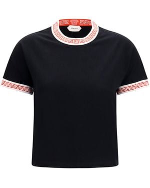 Versace T-Shirt With Greca Details Cotton T-Shirts - Black