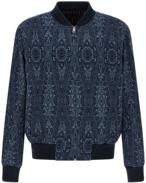 Etro Jacquard Bomber Jacket Down Jacket, Parka, Casual - Blue