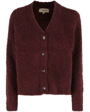 Woolrich Textured Boucle Cardigan With V-Neckline And Long Sleeves - Brown