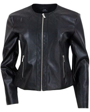 Armani Collezioni Slim-Fit Eco-Leather Jacket With Zip Closure And Side Pockets - Black