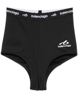 Balenciaga Logo-Print High-Waisted Shorts - Black