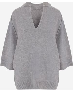 Carven Cashmere V-Neck Sweater - Gray