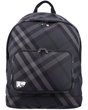 Burberry Checked Printed Zip Backpack - Black