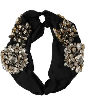 Dolce & Gabbana Silk Crystal Embellishment One Size Headband Elastane Accessory - Black