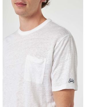 Mc2 Saint Barth Off- Linen Jersey T-Shirt Ecstasea With Pocket - White