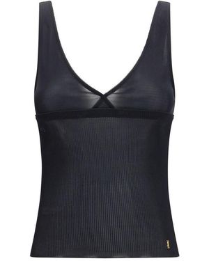 Saint Laurent Black Silk Sleeveles T - Blue