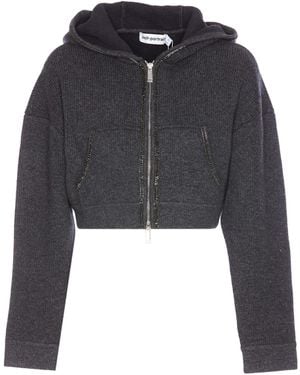 Self-Portrait Knit Cropped Zip Hoodie - Black