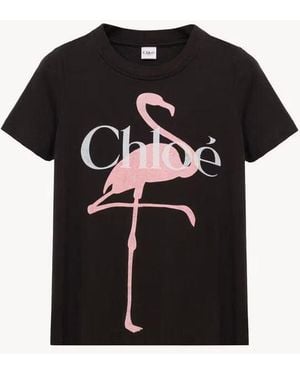 Chloé Chloé Flamingo-Embroidered T-Shirt - Black
