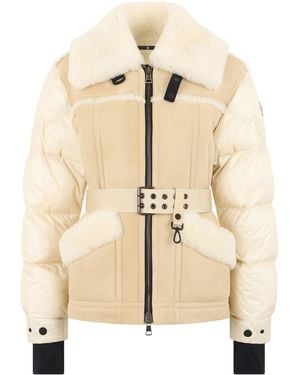 Moncler Puffer Jacket Alvernia Shearling Belt Polyamide - Natural