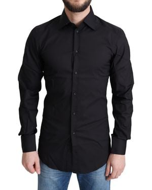 Dolce & Gabbana Cotton Blend Formal Dress Shirt Nylon Elastane - Black