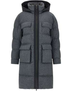 Brunello Cucinelli Shiny Zipper Pull Long Down Jacket - Gray