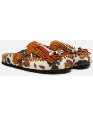 MC2 Saint Barth Caribe Sandals Cow-Print Pony Tail - White