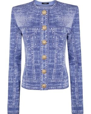 Balmain Ls 2 Pkts Denim Trompe L` Il Cardigan - Blue