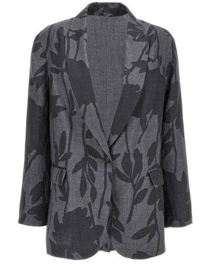Brunello Cucinelli Linen Floral Blazer - Grey