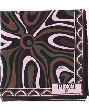 PUCCI Square Silk Scarf Khaki- Scarfs - Black