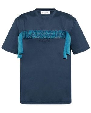 Lanvin Logo Embroidered Short Sleeved T-Shirt - Blue