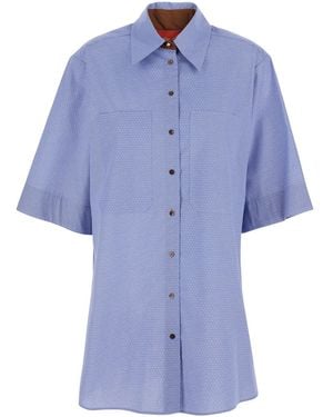 ..,merci Long Shirt C398V1 With Classic Collar And Sleeves Cotton For Blouses - Blue