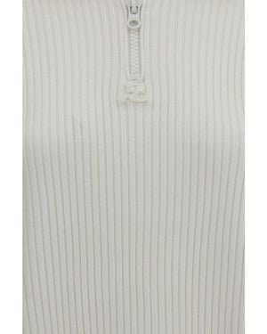 Courreges Jumper Ribbed Zip Merino Wool - Grey