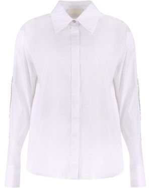 Genny Stretch Poplin Shirt With Bead Embroidery Cotton; Polyamide; Elastane - White