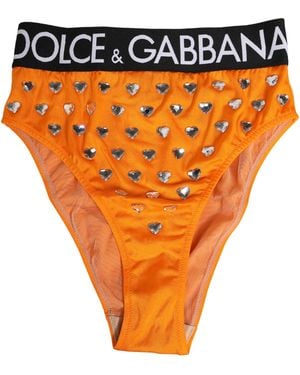 Dolce & Gabbana Crystal High Waist Brief Panty Underwear Elastane Nylon Clothing - Orange