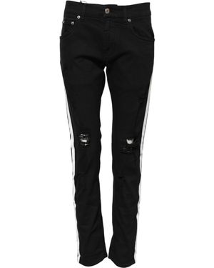 Dolce & Gabbana Ripped Stripe Slim Jeans - Black
