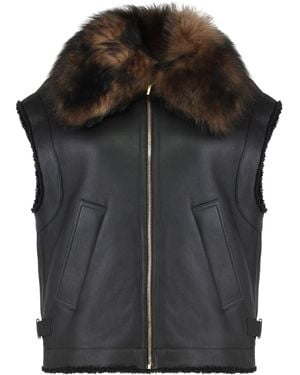 Fendi Sheepskin Gilet Nappa Lamb Leather Shearling Jackets - Black