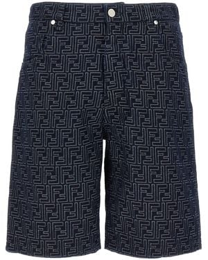 Fendi Bermuda Jeans Jacquard Ff - Blue