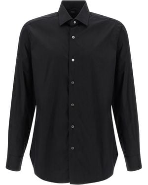 Barba Napoli Stretch Cotton Shirt - Black