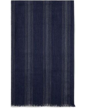 Brunello Cucinelli Stripe-Pattern Silk-Blend Scarf Clothing - Blue