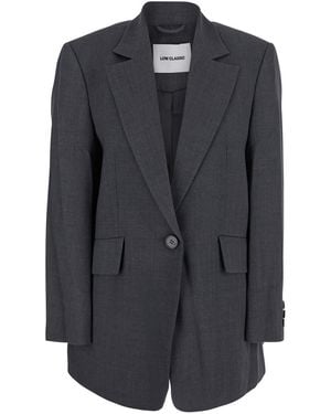 Low Classic Oversize Single-Breasted Jacket With Notched Revers - Black