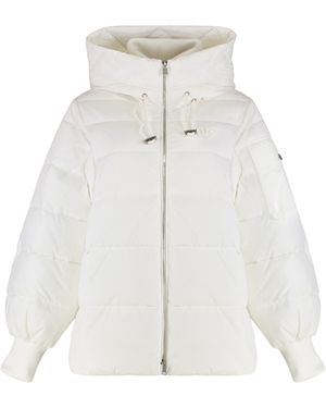 Pinko Hooded Short Down Jacket Crusca Polyester Puffer - White