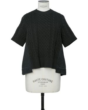 Sacai Pull Hybride Denim X Cotton Knit Noir Jumper - Black