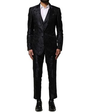 Dolce & Gabbana Black Jacquard 3 Piece Single Breasted Suit