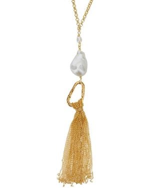 forte_forte Coloured Necklace With Fringe And Pearl Design Bronze Necklaces - Metallic