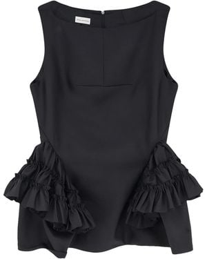 Dries Van Noten Casey Wool And Silk Top - Black