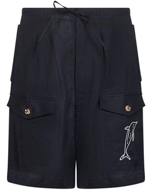 Holy Caftan Bermuda Shorts Forever Dolphin Linen - Blue