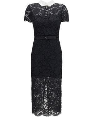 Self-Portrait Lace Contrast Collar Midi Dress Polyester - Black