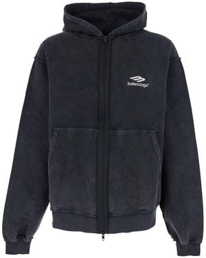 Balenciaga Hoodie With Kangaroo Pocket And Logo On The Front - Blue