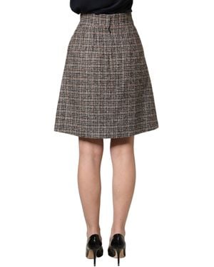Dolce & Gabbana Tweed Kick Pleat High Waist Mini Skirt Alpaca Wool Nylon - Grey