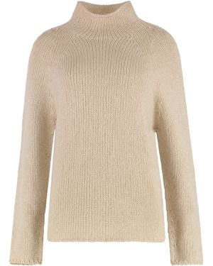 THE (Alphabet) Cashmere Ribbed Turtleneck - Natural